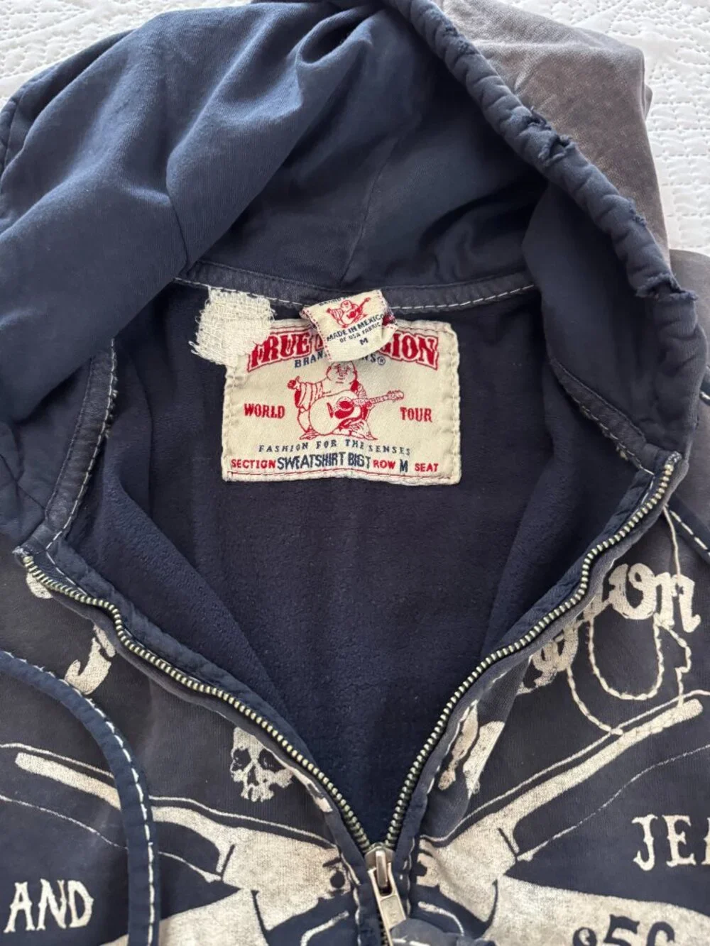 Vintage True Religion Whipstitch Big T Hoodie Switchblade Retail $419 MEDIUM